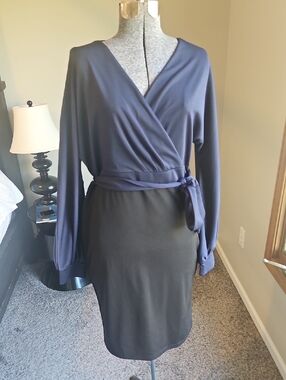 Grace Karin Colorblock Navy And Black Wrap Pencil Skirt Dress